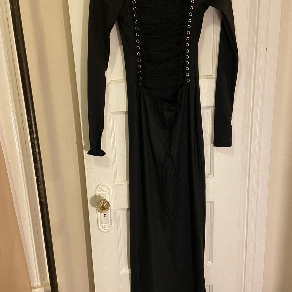 Elegant Black Long Sleeve Dress - Lace up back